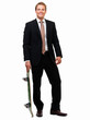 Happy young businessman, isolated white background