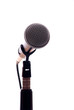 A microphone on a white background with copy space