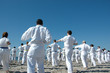 Karate training on the beach