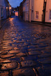 Wet cobbles of Whitby North Yorkshire.