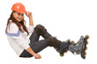 pretty woman on roller skates on a white background