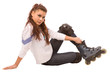 pretty woman on roller skates on a white background