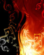 abstract musical notes on a fire like background
