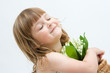 little, pretty girl holding bunch of lilies of the valley little, pretty girl holding bunch of lilies of the valley