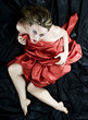 blonde girl with red silk that seeks the pleasure