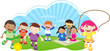 Boys and Girls playing together in the park.