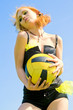 Sexy girl keeping ball