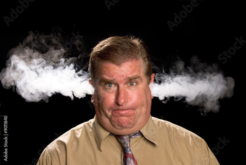 A man is angry and venting smoke
