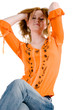 A young redhead girl strikes a glamorous pose