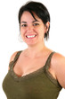 Smiling 40 year old woman over white.
