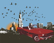 Car and cityscape skyline background