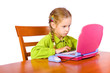 Sitting young girl with notebook