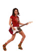 Beautiful sexy woman playing guitar on pure white background