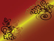 Red floral background with grapes