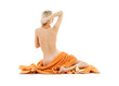 beautiful lady with orange towels over white