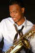 An youung and trendy African-American sax musician