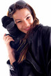 Young happy woman holding digital camera ready for using