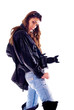 Young woman with digital camera taking picture