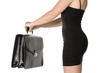 long legs of sensual business woman with black suitcase
