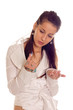 Young woman holding pills for protection her health