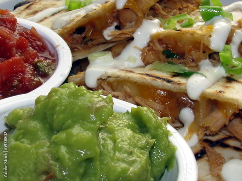 Guacamole and Chicken Quesadilla Close Up