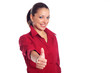 Office woman on red shirt with thumb up