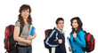 students with backpacks over a white background. Focus at front