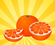 Orange fruit, whole, halved, and sliced into sections