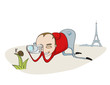 Vector Illustration of Tourist in Paris taking pictures of snail