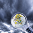 Globe inside of lightbulb, close-up