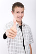 happy schoolboy on white background
