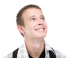 happy schoolboy on white background