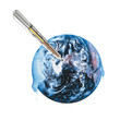 Melting earth and thermometer, close-up, (digital composite)