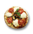 Fresh pizza, elevated view