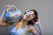 Woman listening to music, close-up