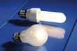 Energy saving lamp and electric bulb, close-up
