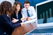 In background happy young business people having meeting In background happy young business people having meeting
