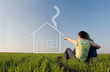 guy embraces girl dreams about home. Low foreshortening
