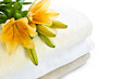 Stack of soft towels isolated on white background