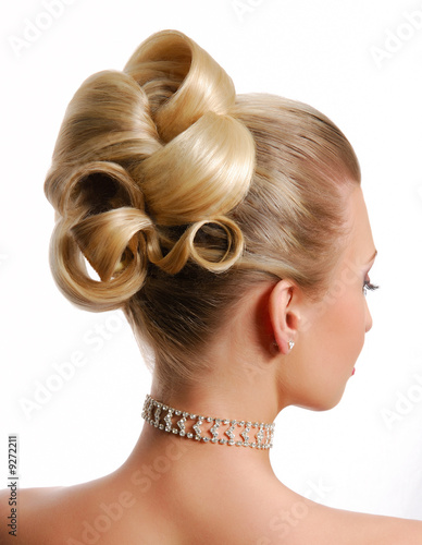 beauty wedding hairstyle rear view isolated on white