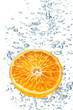 orange is dropped into water