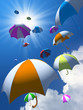 Colorful umbrellas on background of blue sky