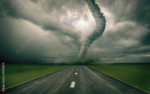 Photo: large tornado over the road (3D rendring) large tornado over the road (3D rendring)