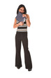 African businesswoman in black office outfit on a white