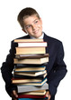 The boy and books. "Back to school" concept.