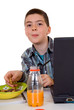 happy smiling young boy doing studying and homework