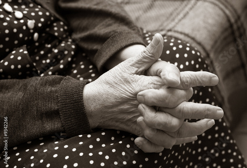 Photo: Hands of the elderly woman. B/w+sepia Hands of the elderly woman. B/w+sepia