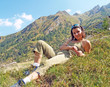 beautiful woman climber in grass
