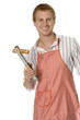 young man keeping the sausage on the grill