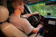 Man in offroad car Man in offroad car